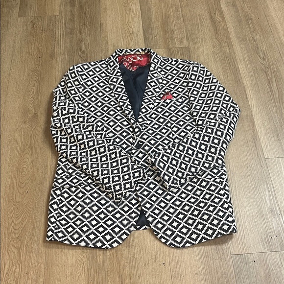 Elie Belleh Men's Black and White Postage Stamp Blazer